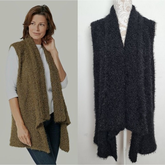 G.I.L.I Open Front Drape Textured Fuzzy Sweater Vest Black Women's Size S - Picture 2 of 15